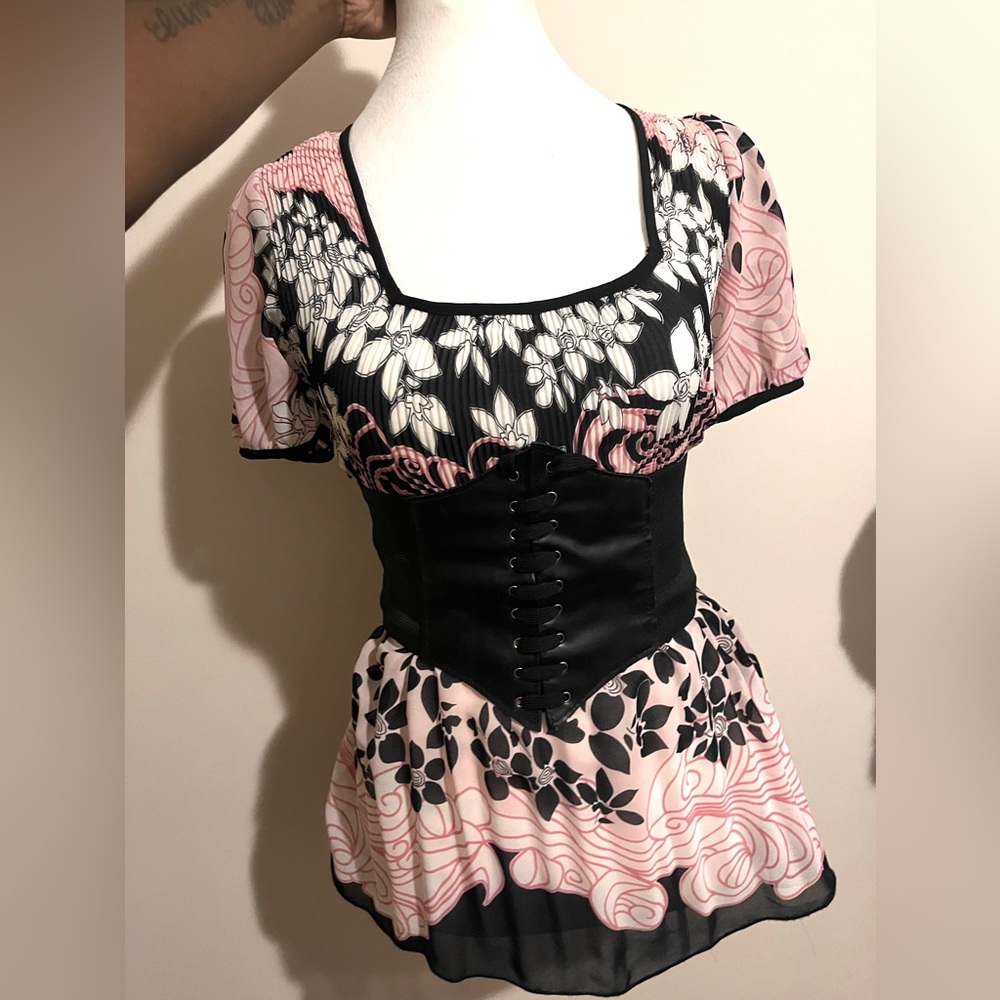 Dress Barn Floral Pink and Black Top